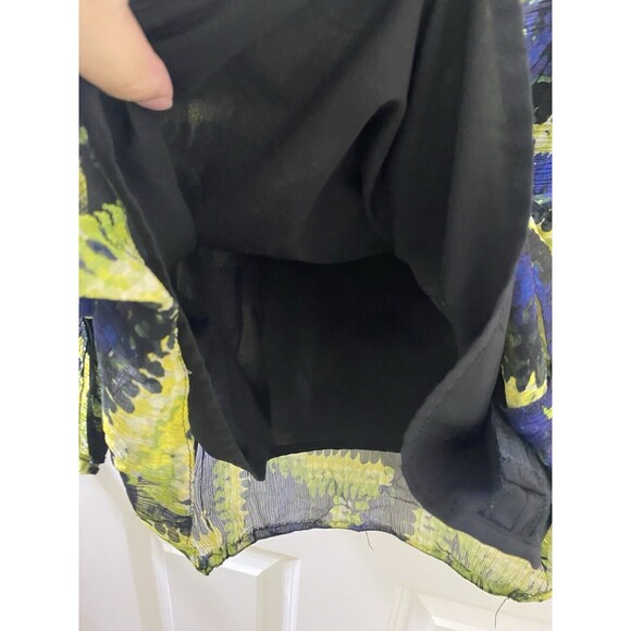 Etcetera Women’s 12 Yellow And Blue Floral Sleeveless Blouse Ruffle - Picture 7 of 12